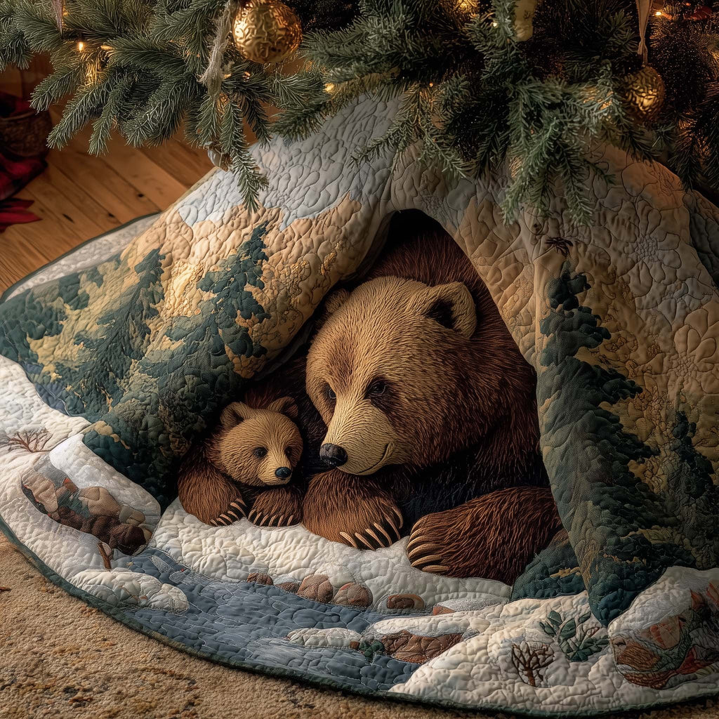 Brown Bear and Cub in the Den Christmas Tree Skirt