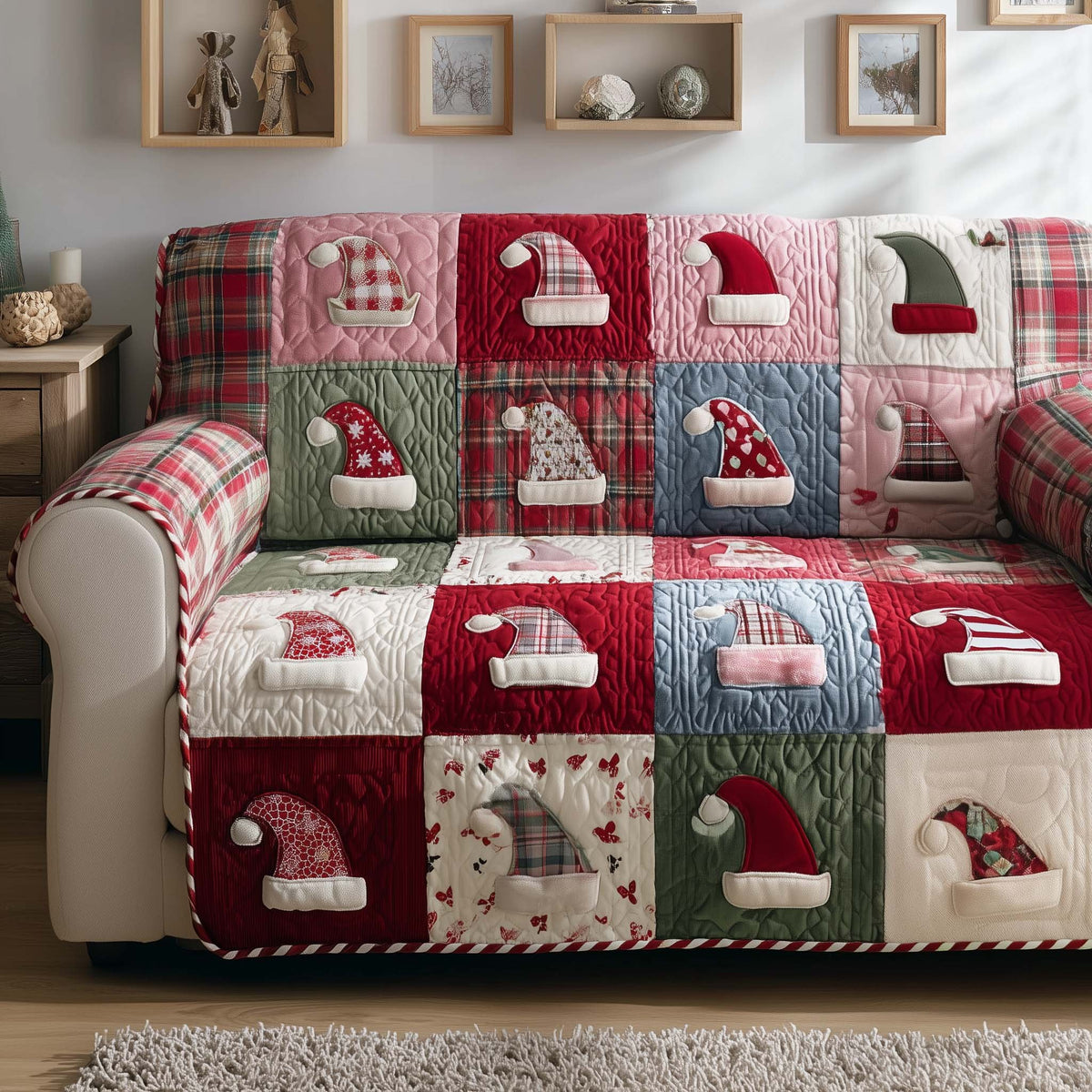Santa Hats Patchwork Sofa Cover