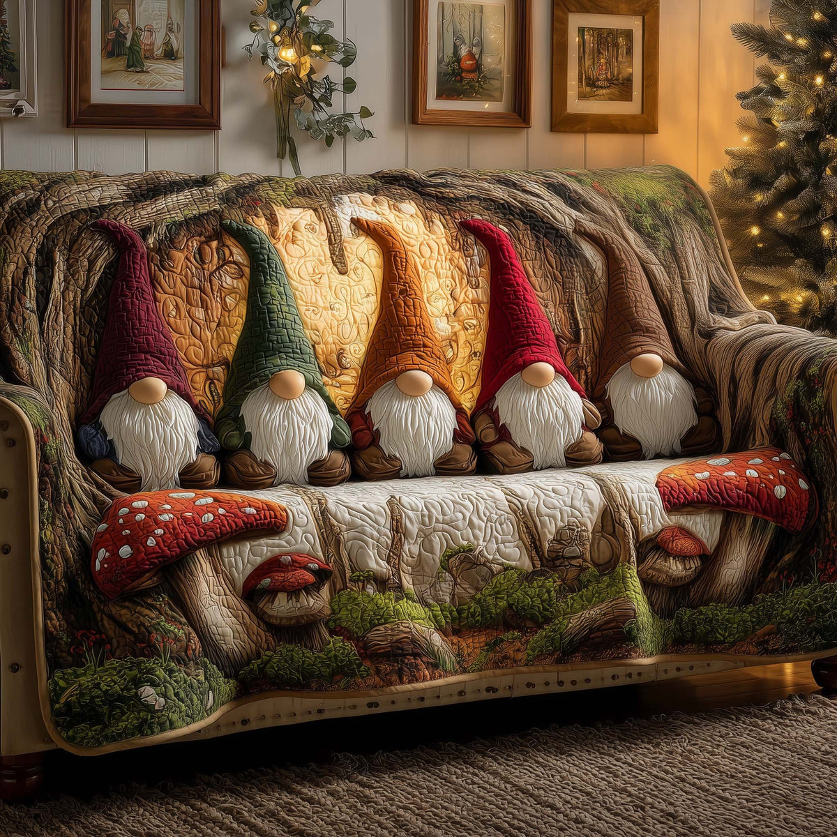 Gnomes Among Red Mushrooms Sofa Cover