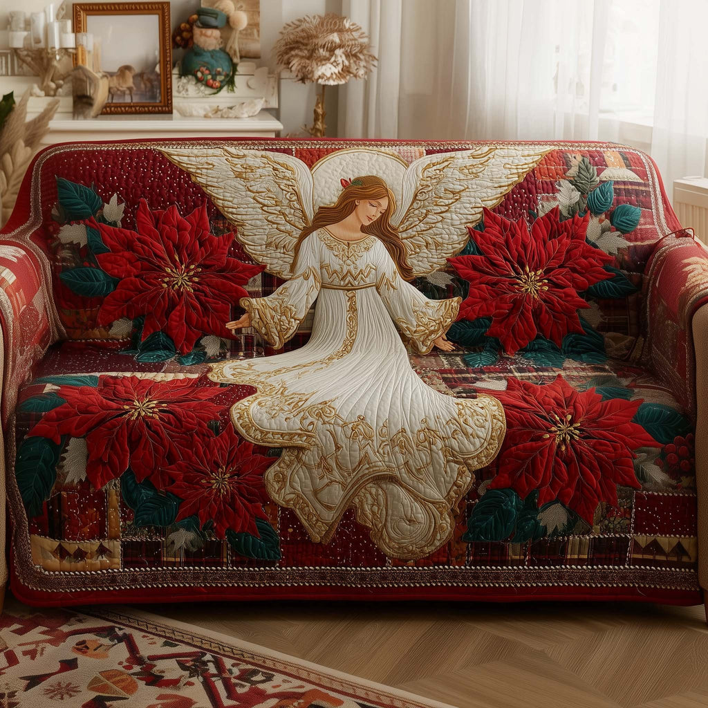 White Angel with Red Poinsettias Sofa Cover