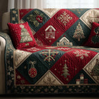 Ornament Blocks in Red and Green Sofa Cover