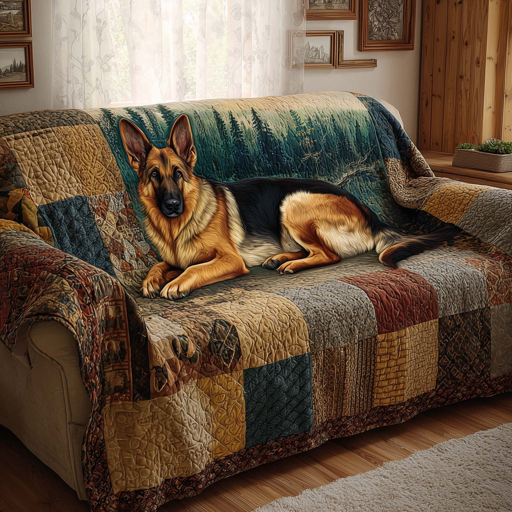 German Shepherd on the Country Patchwork Sofa Cover
