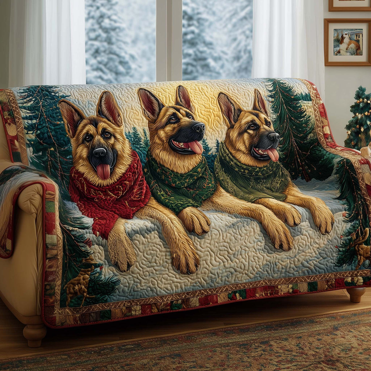 German Shepherds in Red Bandanas Sofa Cover