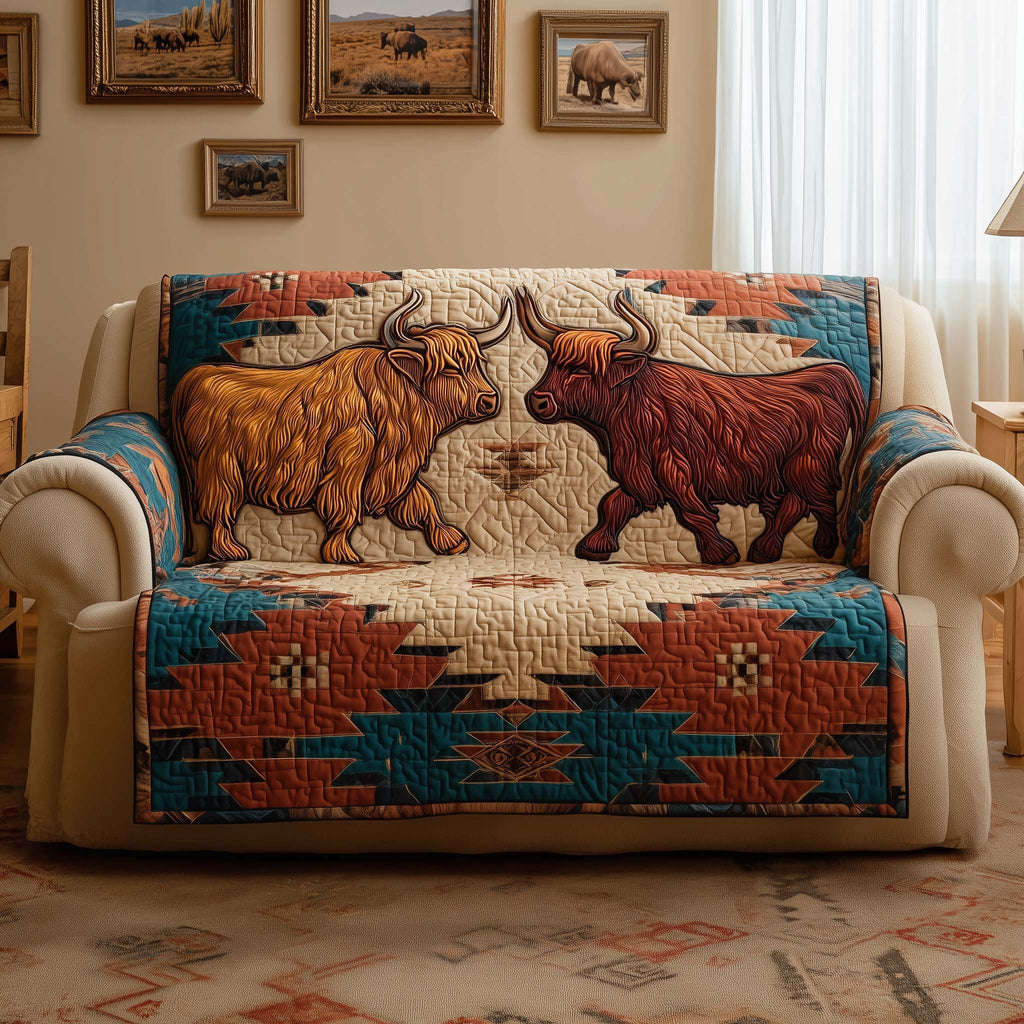 Highland Cows on Southwest Orange Sofa Cover