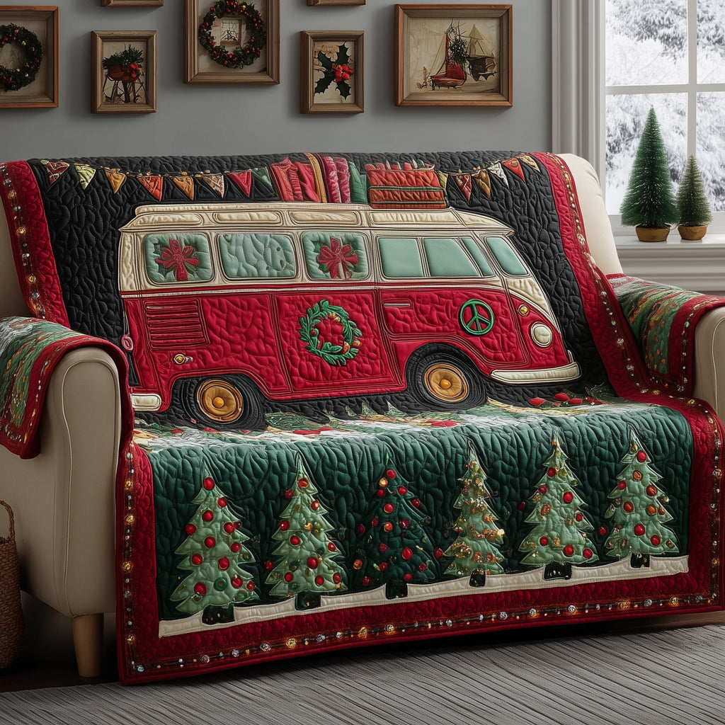 Red Van with Wreath and Green Trees Sofa Cover