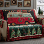 Red Van with Wreath and Green Trees Sofa Cover