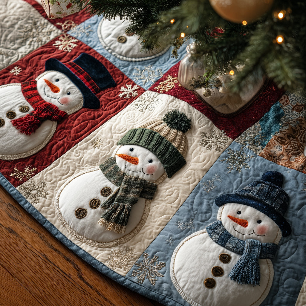 Snowmen with Green Scarves Christmas Tree Skirt