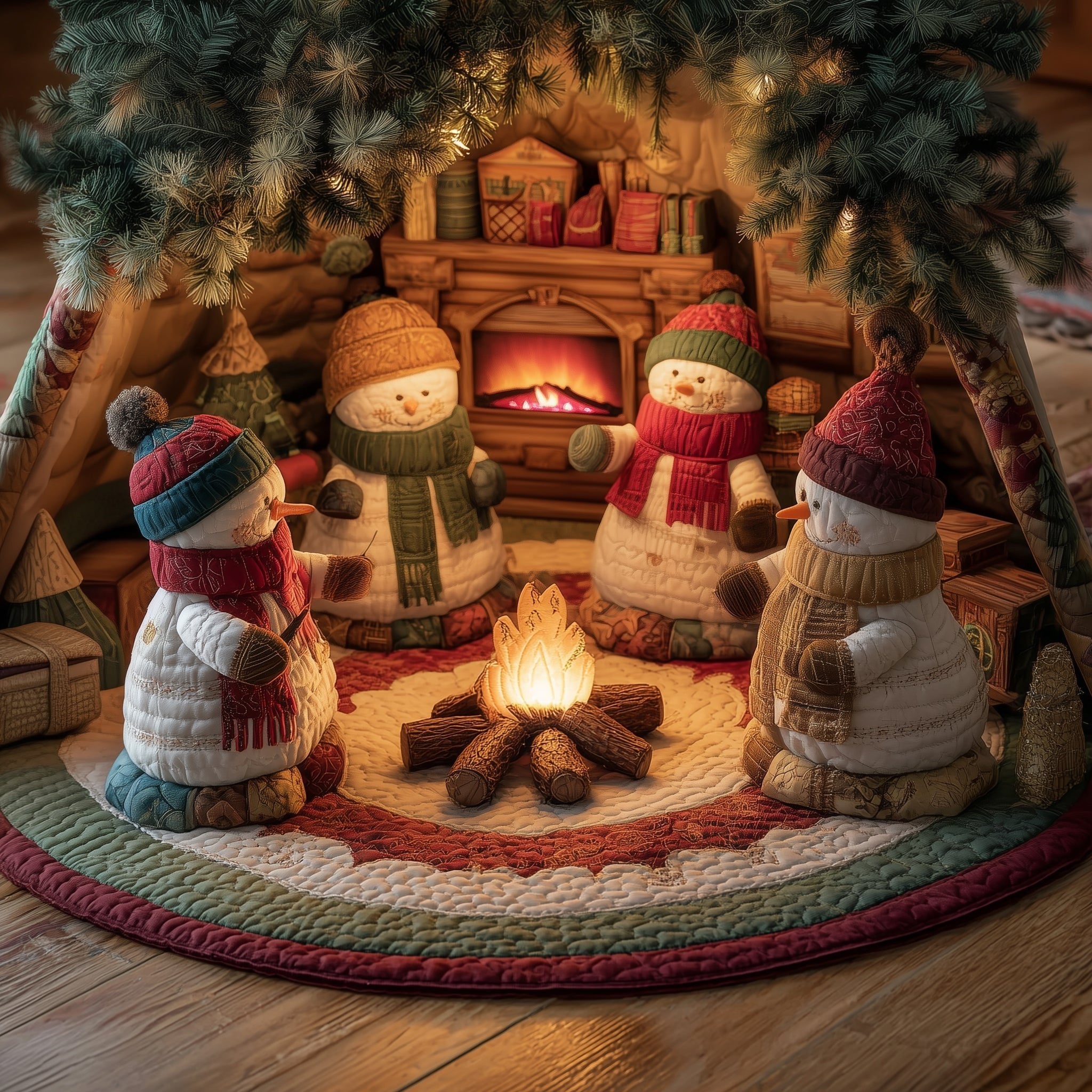 Snowmen at the Campfire Christmas Tree Skirt