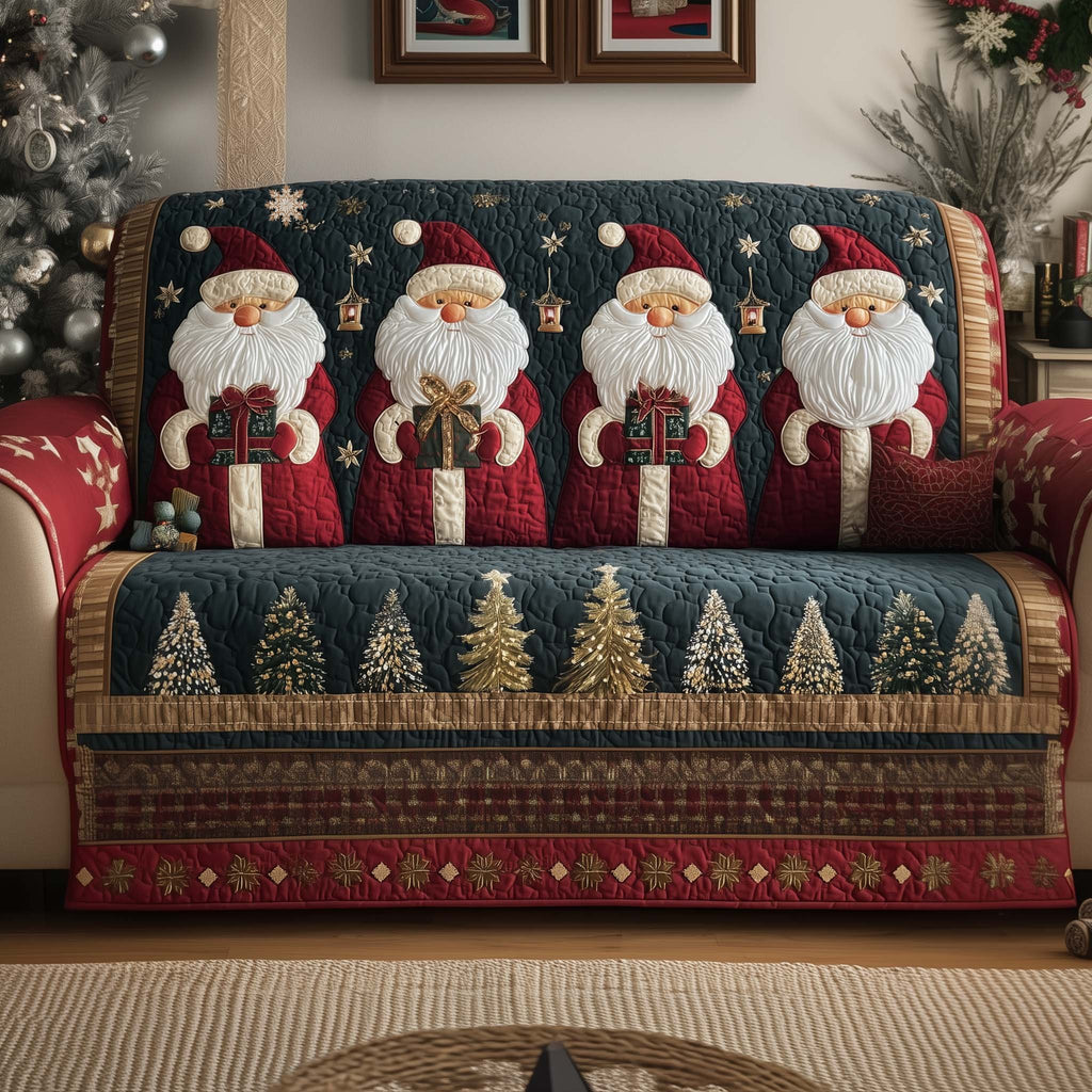 Santa Row Above the Golden Pine Border Sofa Cover