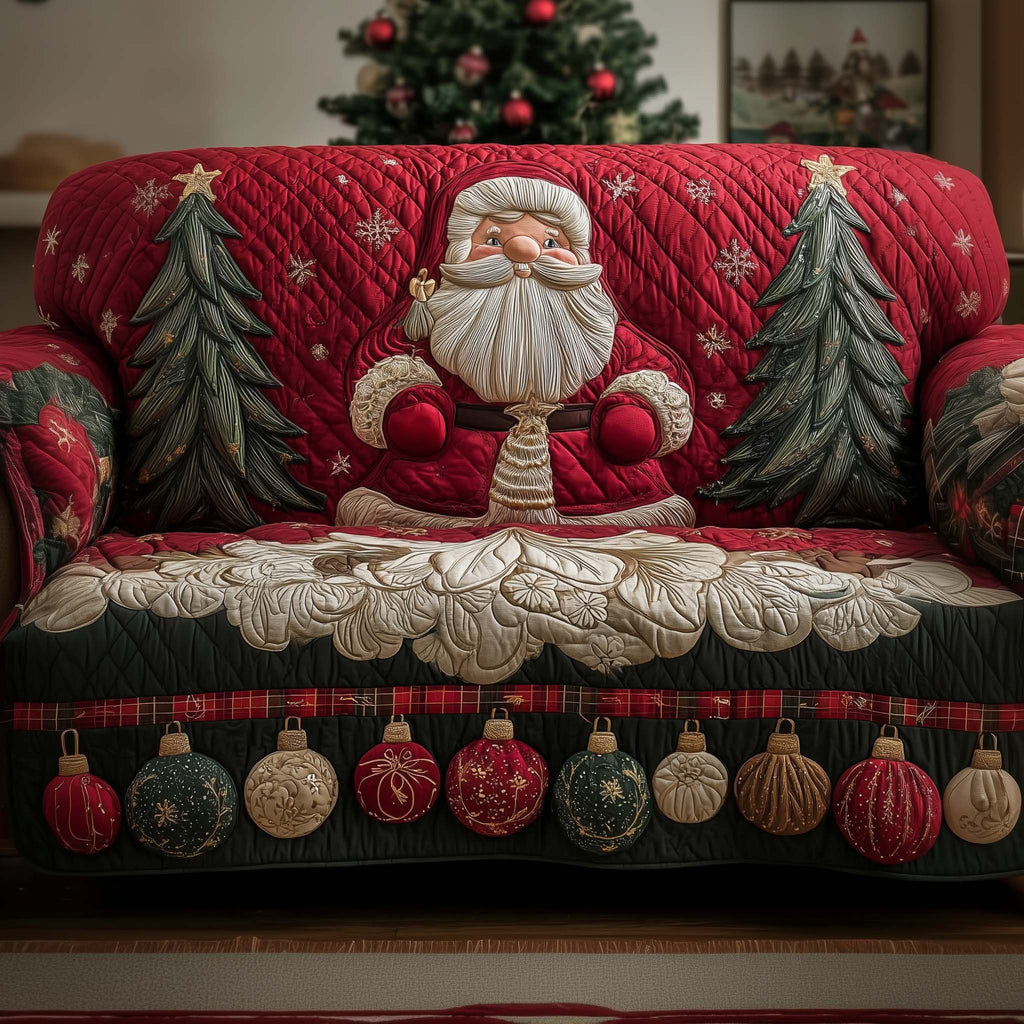 Santa Above a Row of Ornaments Sofa Cover
