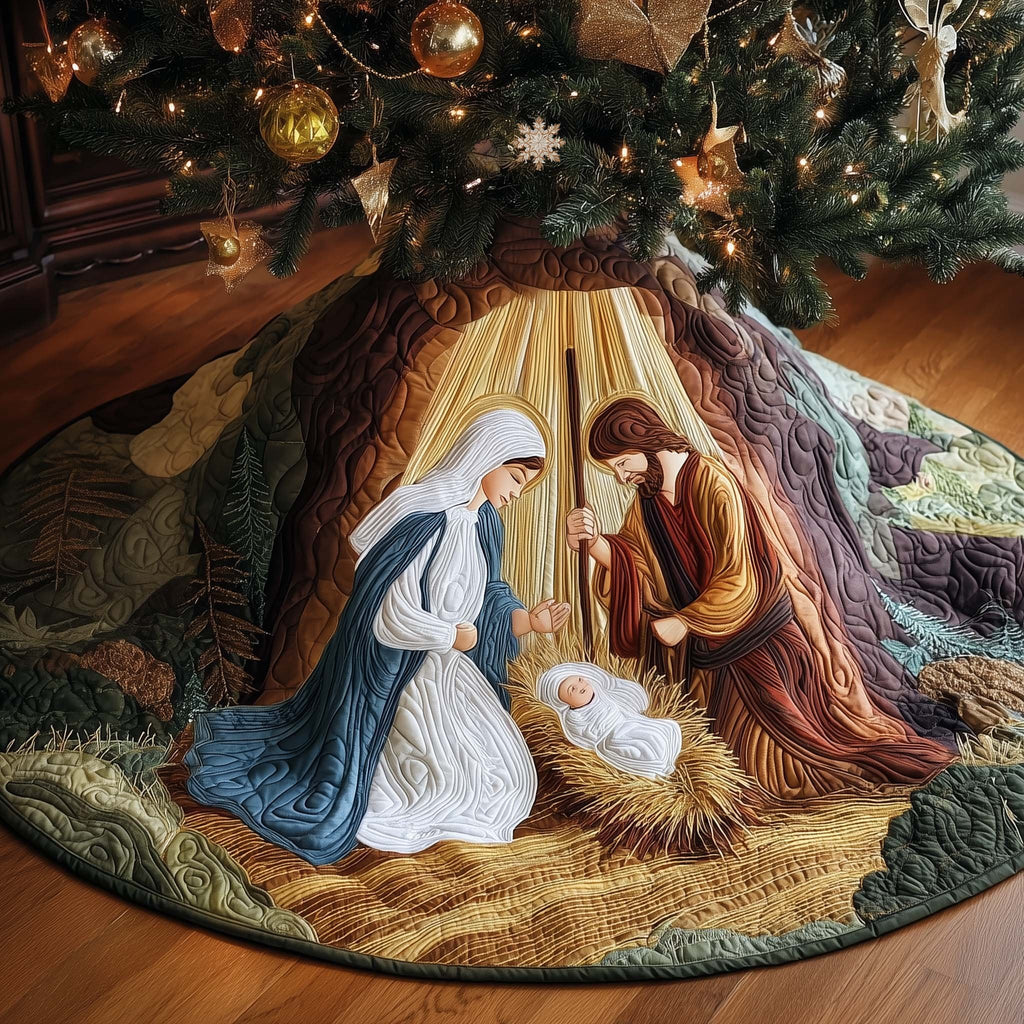 Nativity in a Golden Cave Christmas Tree Skirt