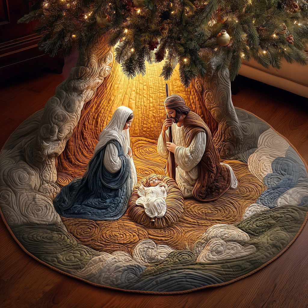 Nativity in Blue and Cream Christmas Tree Skirt