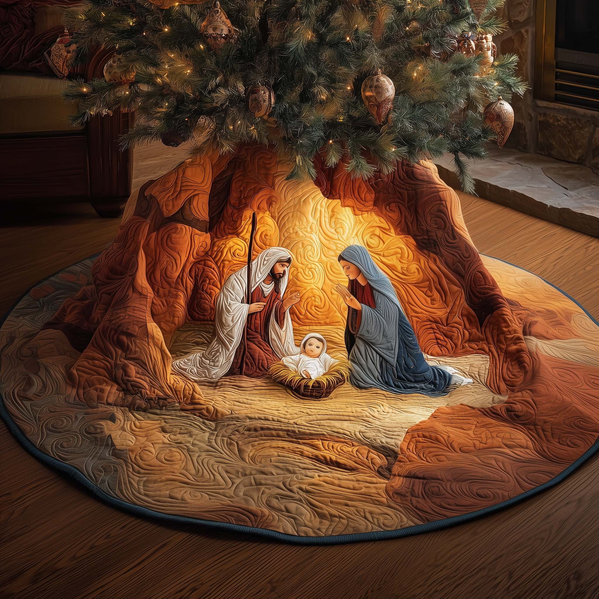 Nativity in a Red Rock Cave Christmas Tree Skirt