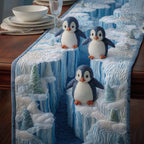 Penguins on Snowy Ice Cliffs Table Runner