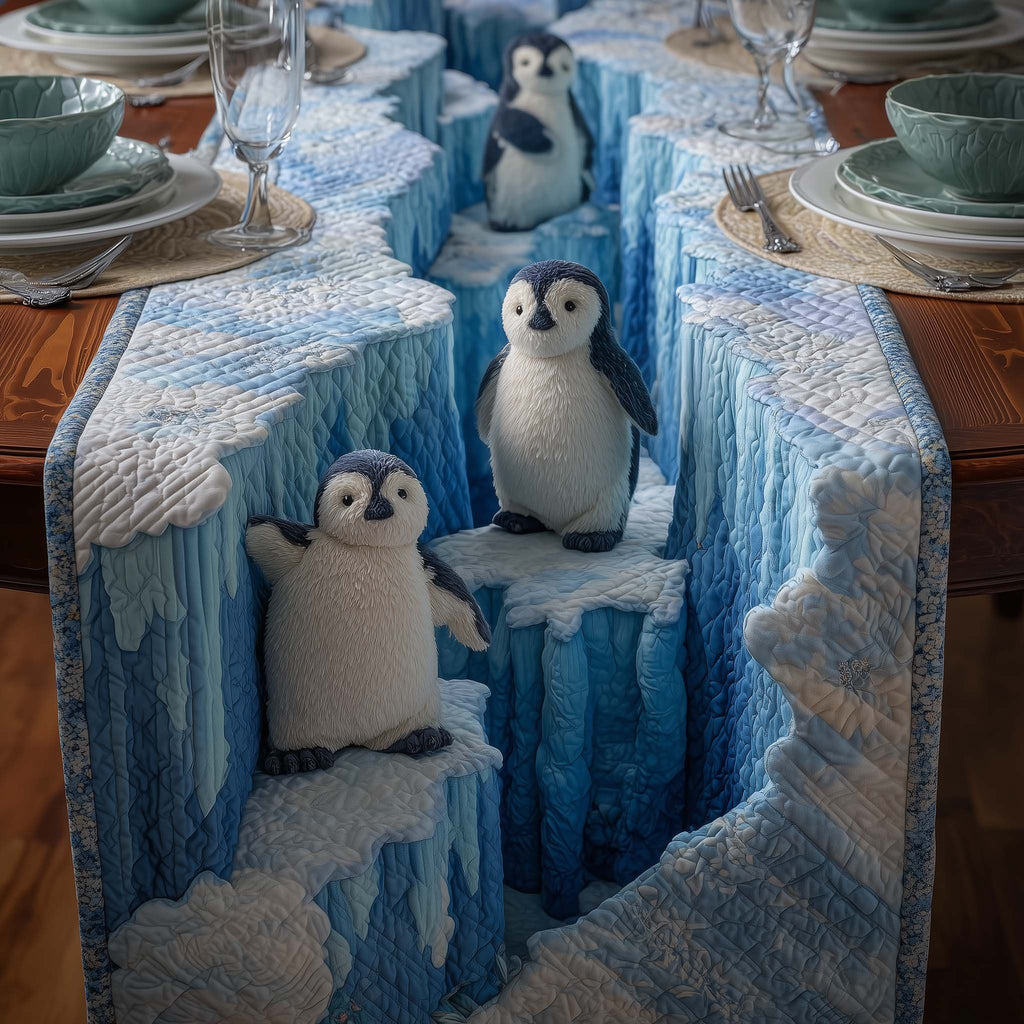 Two Penguins Climbing the Ice Table Runner