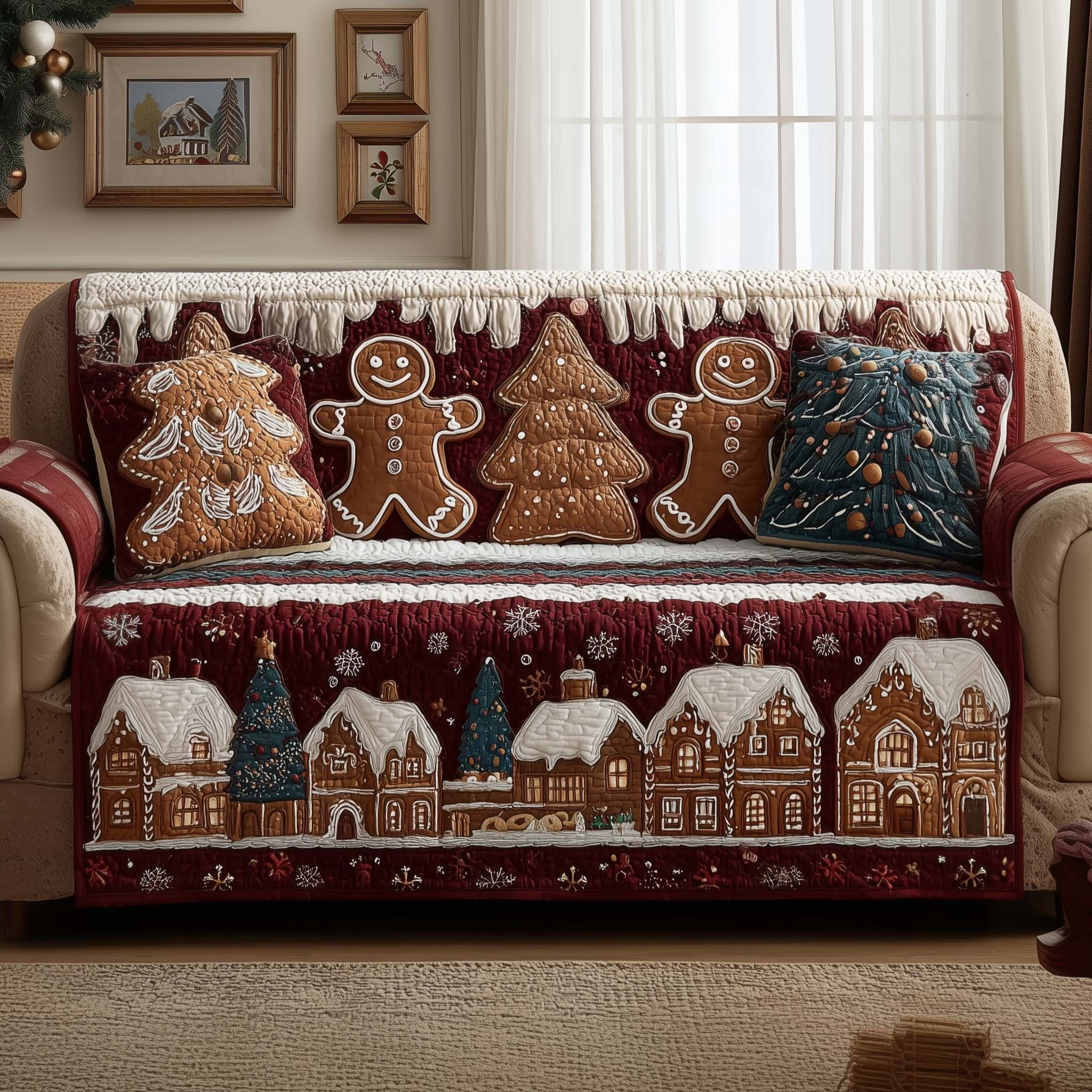 Gingerbread Men Above the Village Sofa Cover