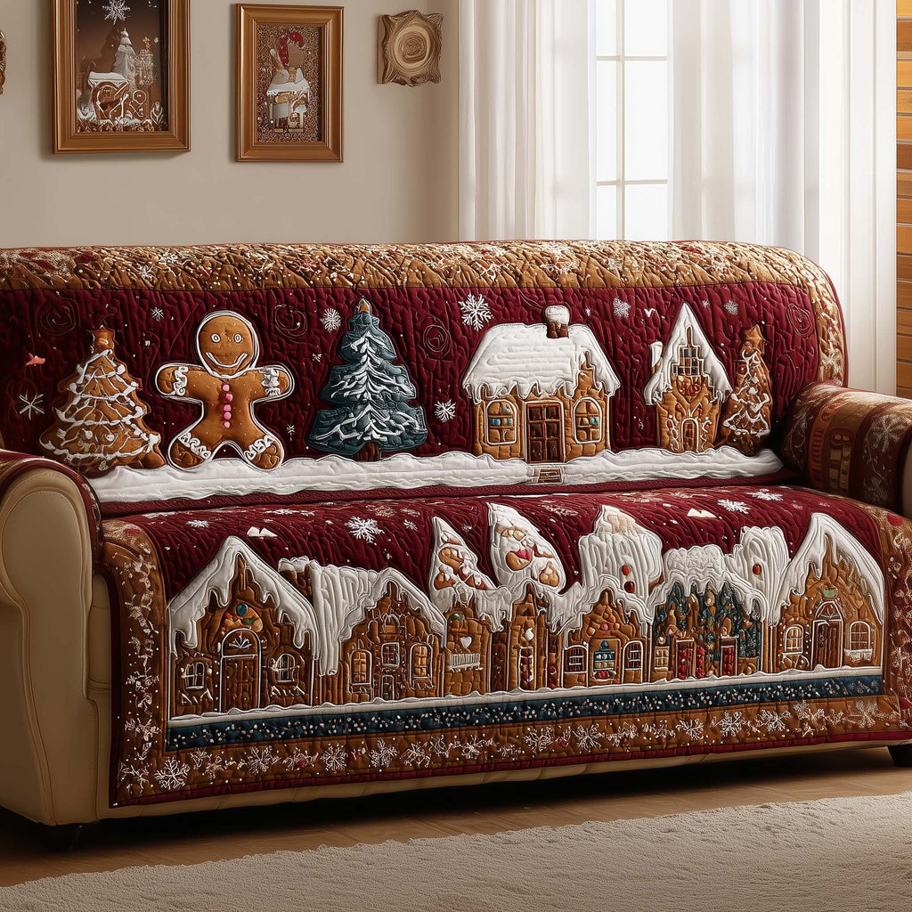 Gingerbread Village on Red Quilt Sofa Cover