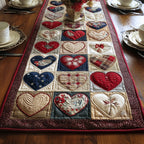 Heart Squares on Cream Patchwork Table Runner