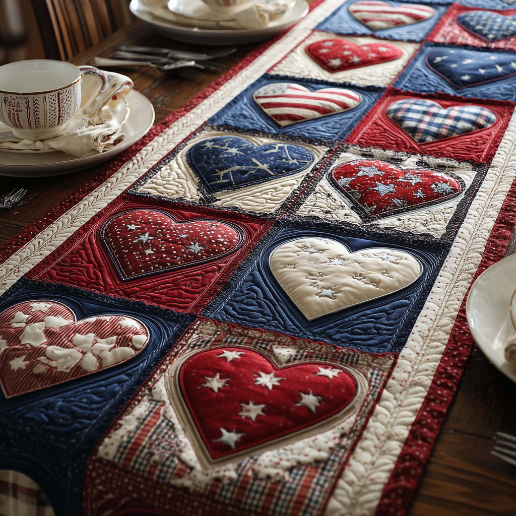Red White and Blue Heart Blocks Table Runner