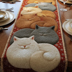Curled Sleeping Cats on Ivory Table Runner