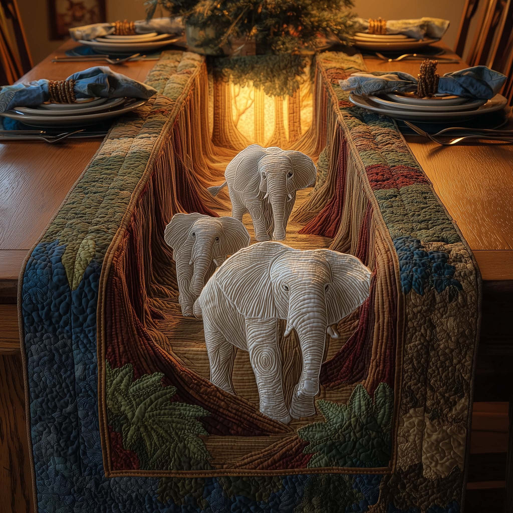 Elephants Walking Through Red Canyon Table Runner