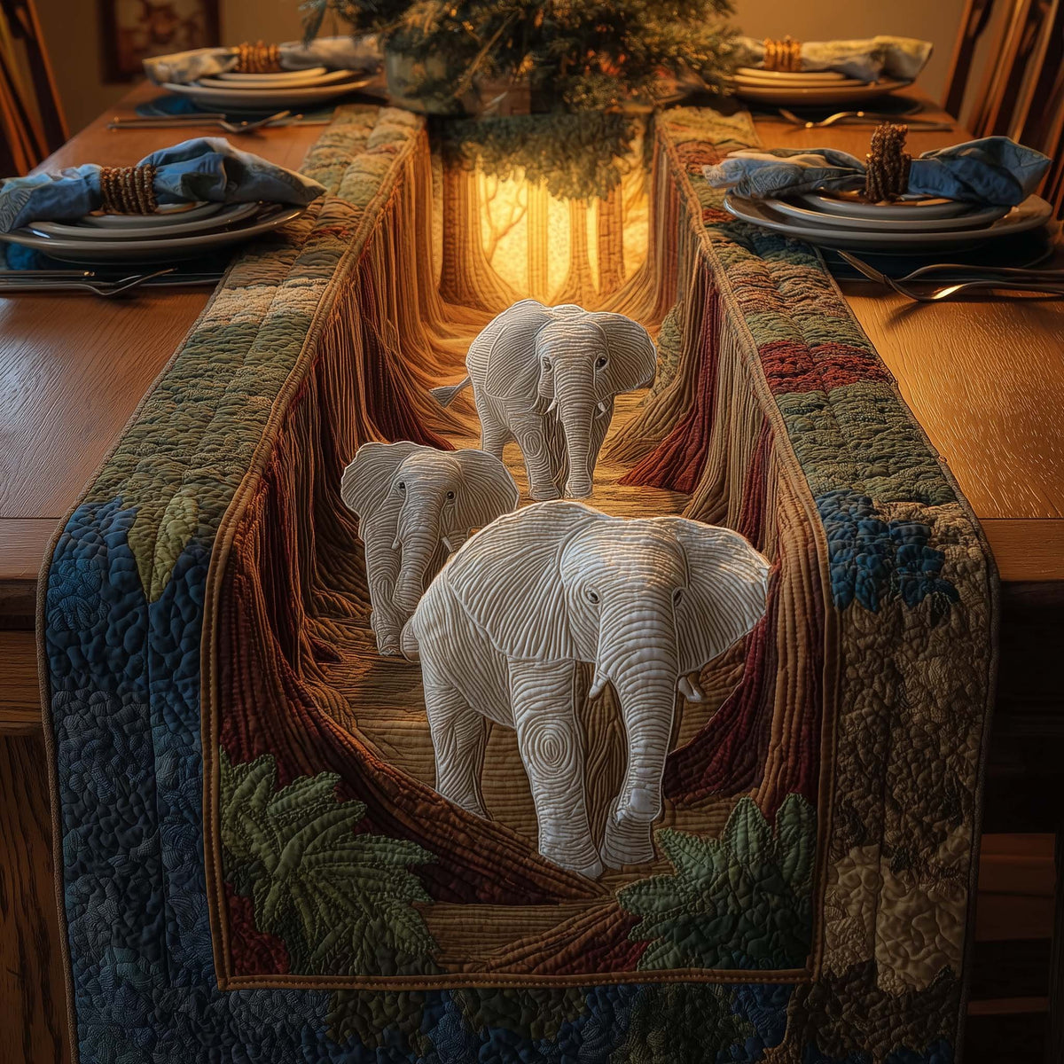 Elephants Walking Through Red Canyon Table Runner