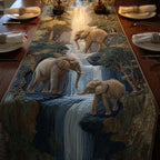 Elephants Beside a Blue Waterfall Table Runner