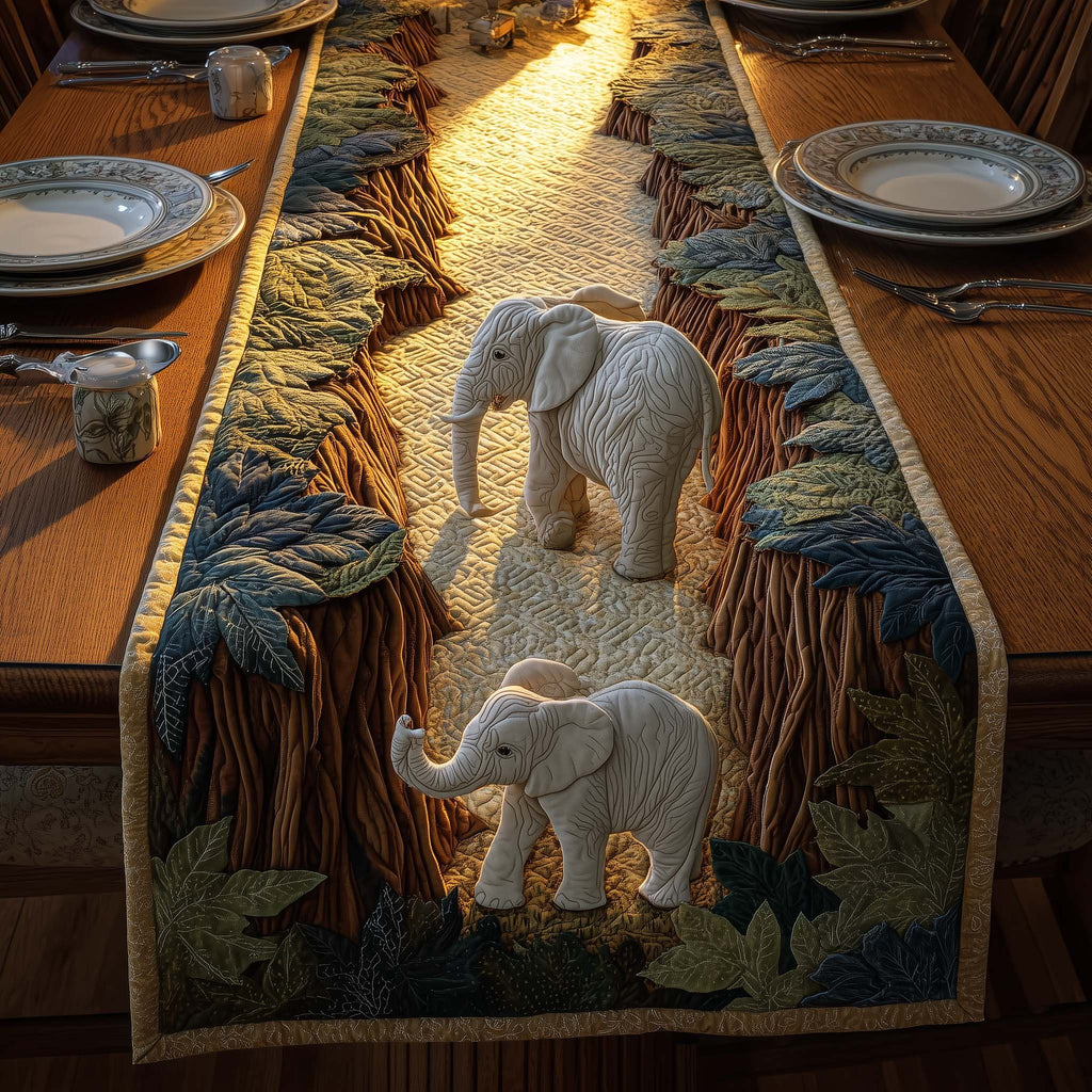 Elephant and Calf on Cliff Edge Table Runner