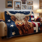 Highland Cow on Navy with Stars Sofa Cover