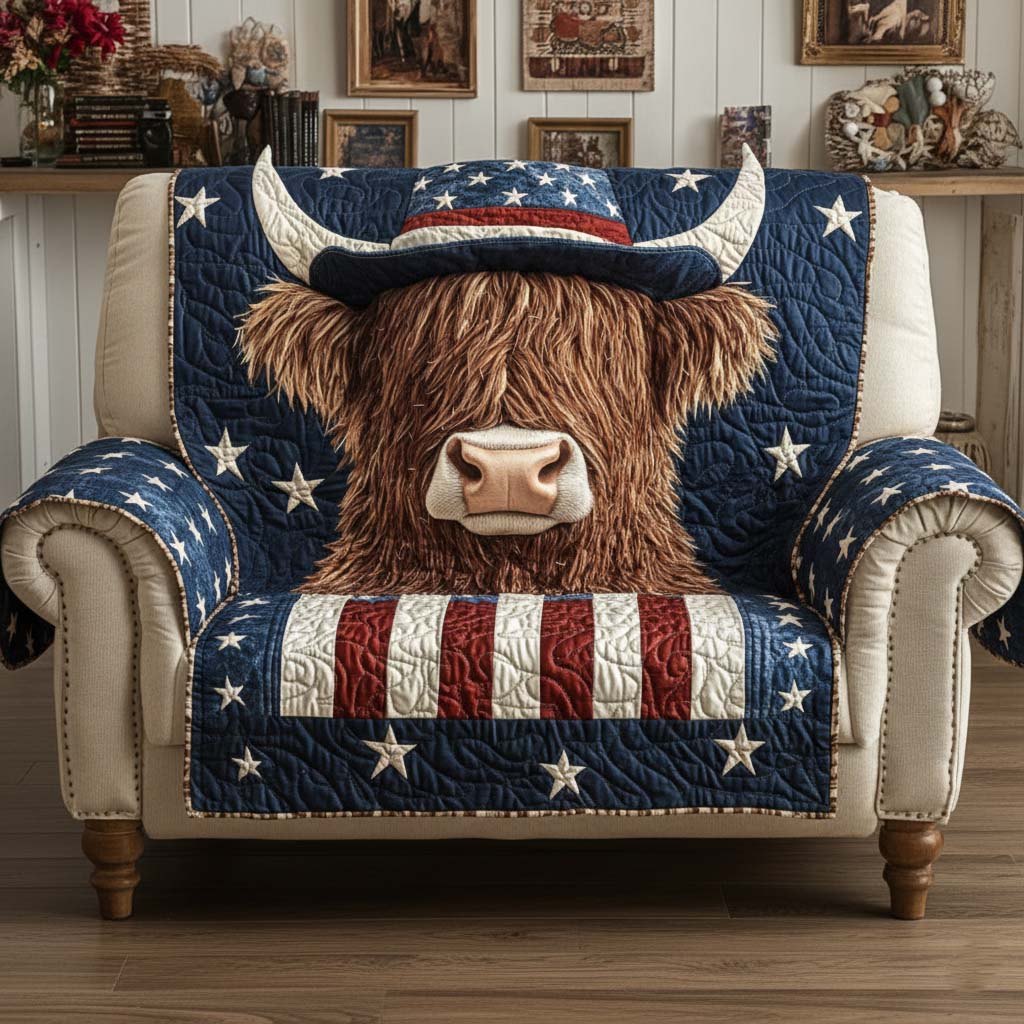 Highland Cow on Flag Stripes Sofa Cover