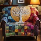 White Tree on Gold Over Jewel Patchwork Sofa Cover