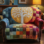 Bare White Tree Above Warm Squares Sofa Cover
