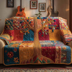 Orange Tree Over Bright Folk Patchwork Sofa Cover