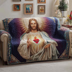 Sacred Heart of Jesus on Blue Sofa Cover