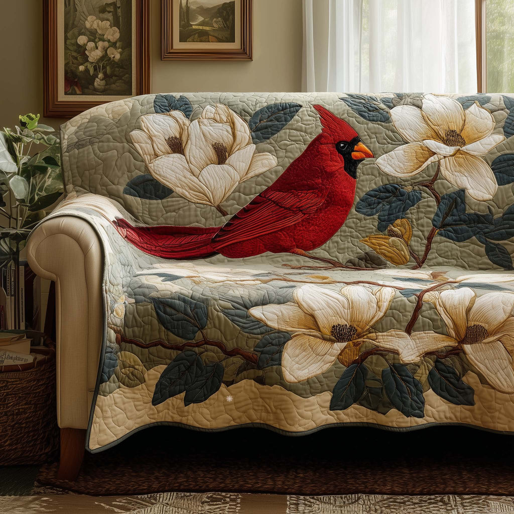 Cardinal Among White Magnolias Sofa Cover