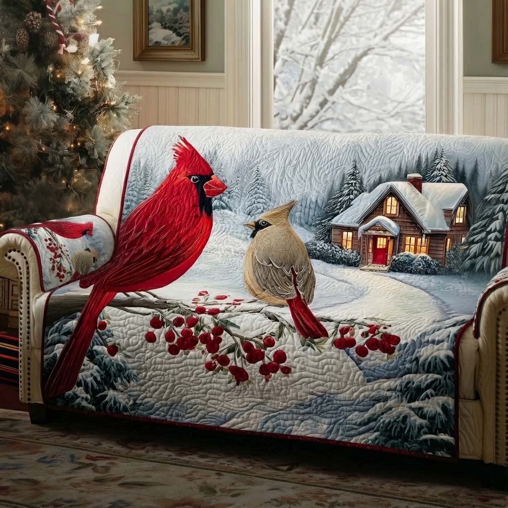 Cardinals with Berries by Snowy Cabin Sofa Cover