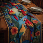 Two Macaws with Orange Hibiscus Table Runner