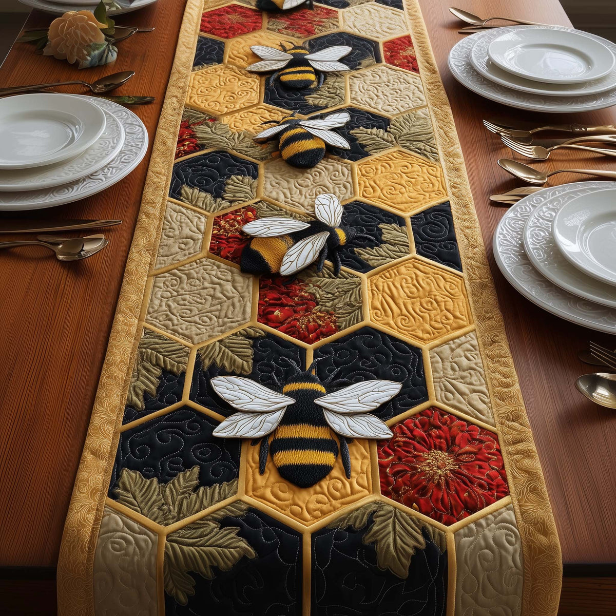 Bees on Honeycomb Blocks Table Runner