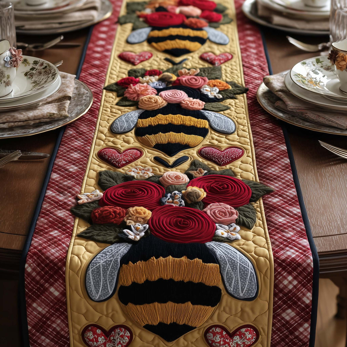 Bee with Hearts and Roses Table Runner