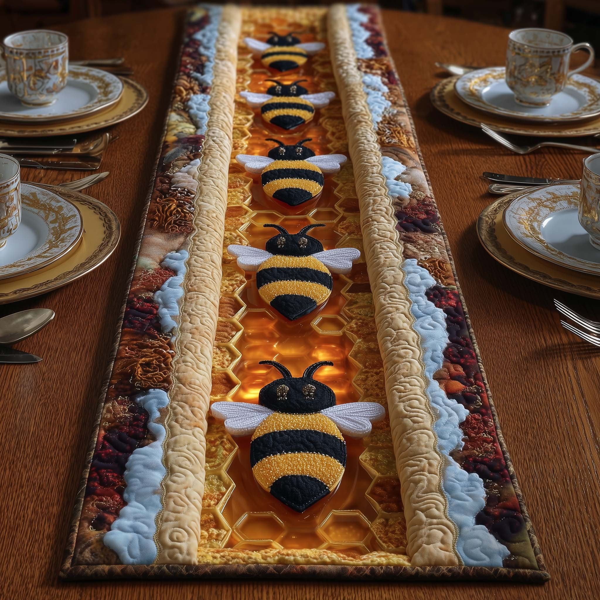 Bees on Amber Center Panel Table Runner