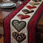 Leopard Print Hearts on Red Table Runner