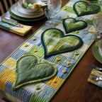Green Hearts on Pale Blue Table Runner