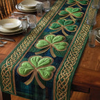Emerald Blessing Shamrocks with Celtic Knot Border Table Runner