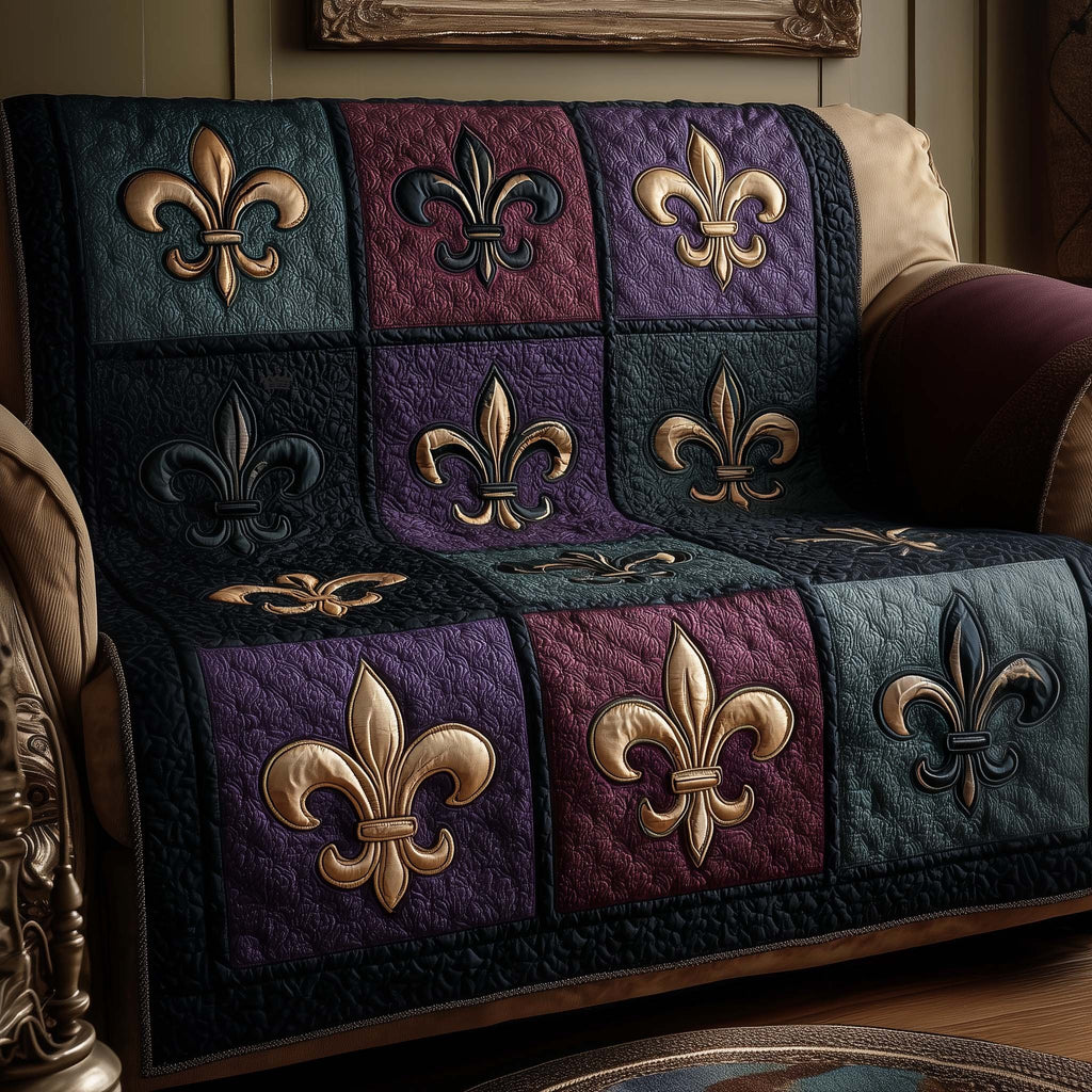 Bronze Fleur de Lis on Dark Blocks Sofa Cover