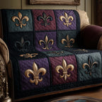 Bronze Fleur de Lis on Dark Blocks Sofa Cover