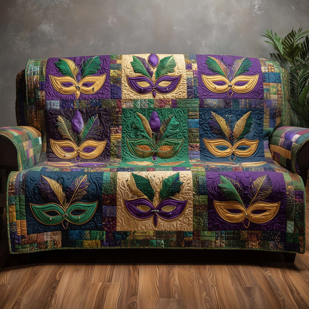 Carnival Masks in Gold Blocks Sofa Cover