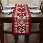 Red Hearts on Red Plaid Table Runner
