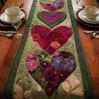 Rose Heart on Green Panel Table Runner