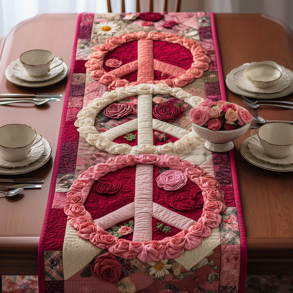 Pink Rose Peace Symbols Table Runner
