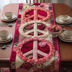Pink Rose Peace Symbols Table Runner